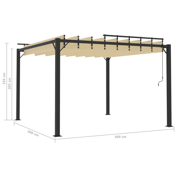 Sjenica s rešetkastim krovom 3 x 3 m krem tkanina i aluminij