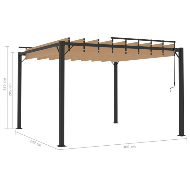 Sjenica s rešetkastim krovom 3x3 m smeđe-siva tkanina/aluminij