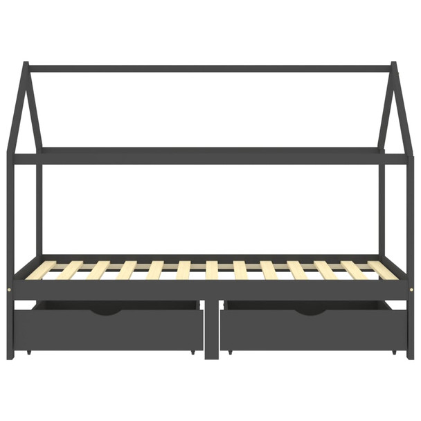 Okvir za dječji krevet s ladicama tamnosivi 90x200 cm borovina