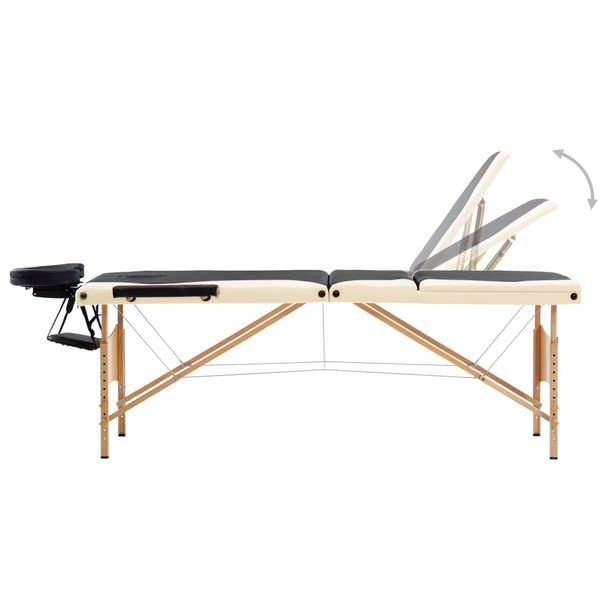 Sklopivi masažni stol s 3 zone drveni crno-bež