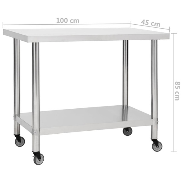 Kuhinjski radni stol s kotačima 100x45x85 cm nehrđajući čelik