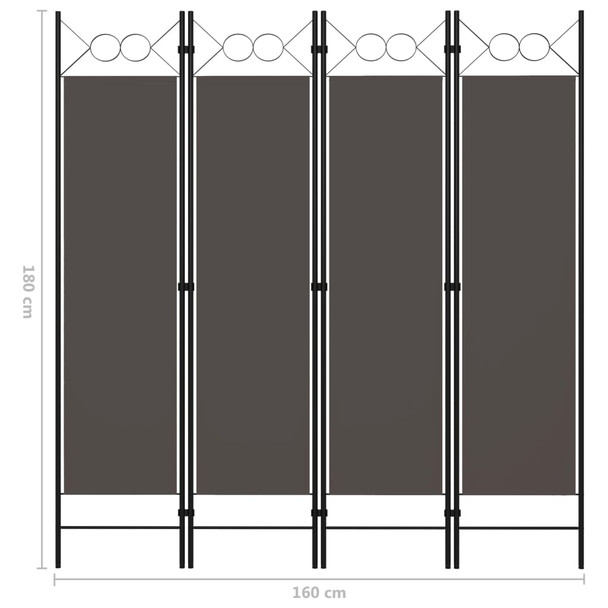 Sobna pregrada s 4 panela antracit 160 x 180 cm