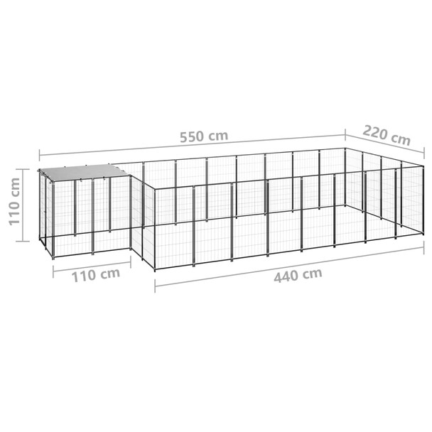 Kavez za pse crni 10,89 m² čelični