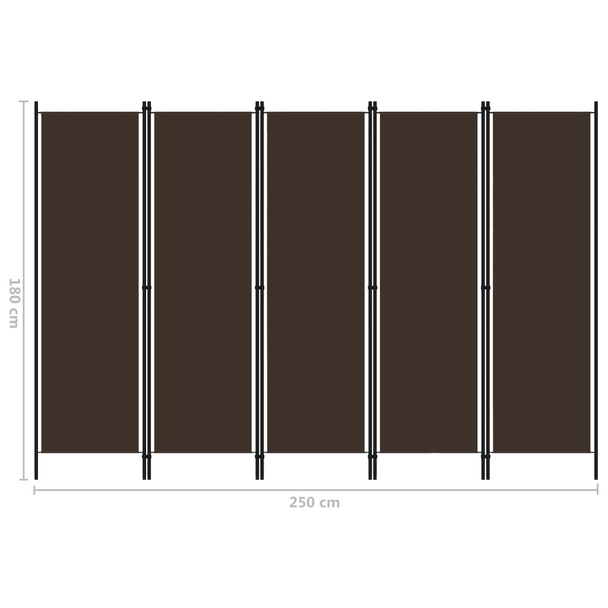 Sobna pregrada s 5 panela smeđa 250 x 180 cm