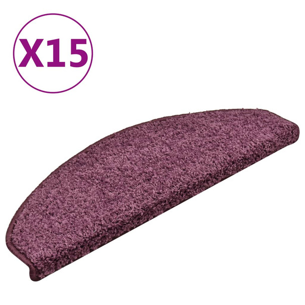 Tepisi za stepenice 15 kom tamnoljubičasti 65 x 21 x 4 cm