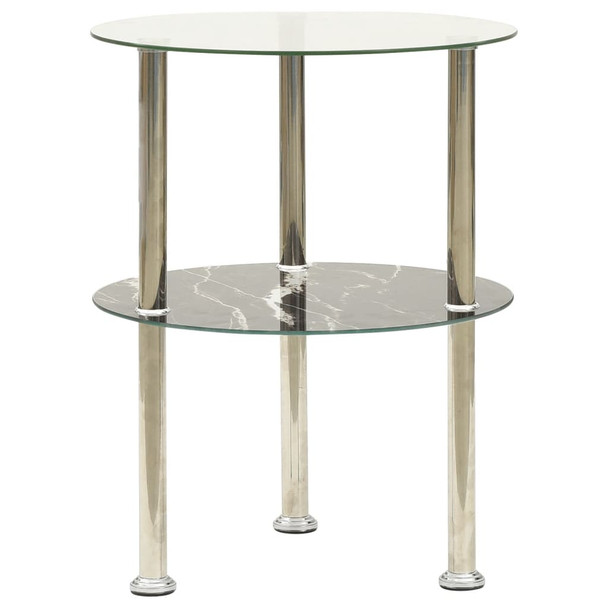 Bočni stolić s 2 razine prozirni/crni 38 cm od kaljenog stakla 322789