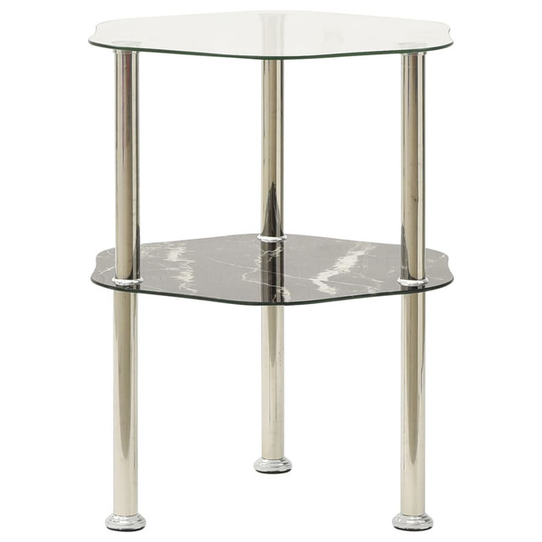Bočni stolić s 2 razine prozirni/crni 38x38x50cm kaljeno staklo 322792