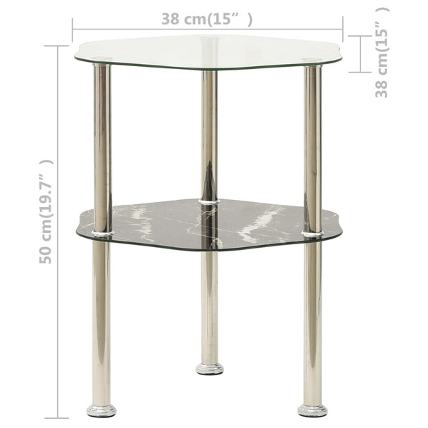 Bočni stolić s 2 razine prozirni/crni 38x38x50cm kaljeno staklo 322792