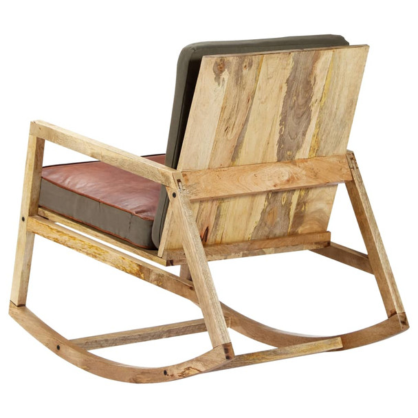 Stolica za ljuljanje od prave kože i masivnog drva manga smeđa