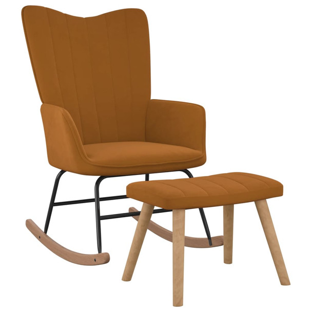 Stolica za ljuljanje s osloncem za noge smeđa baršunasta