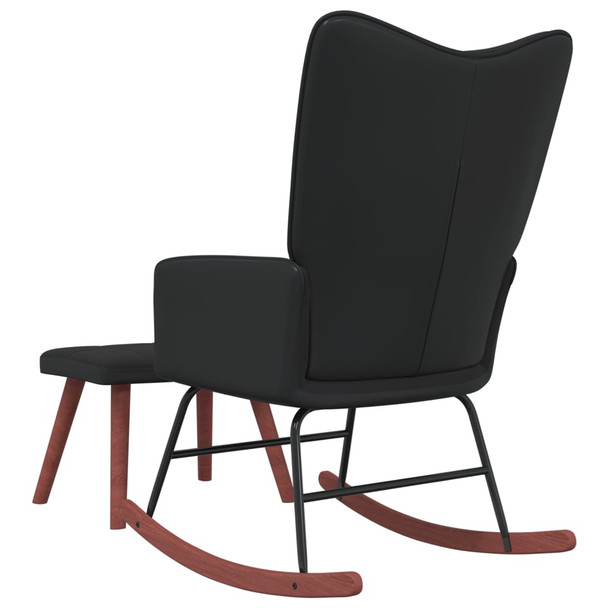 Stolica za ljuljanje s osloncem za noge crna od baršuna i PVC-a