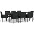 9-dijelni vrtni blagovaonski set s jastucima crni od poliratana 3185004