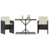 3-dijelni bistro set s jastucima crni od poliratana 365068