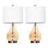 Set od 2 stolne lampe s abažurom od lana i staklenim stubom, bijela