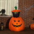 Napuhavajuća Halloween dekoracija mačka u bundevi s LED svjetlom, narandžasta