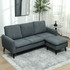 Ugaona sofa s tabureom, 3 sjedišta, tkanina kord, tamnosiva