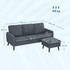 Ugaona sofa s tabureom, 3 sjedišta, tkanina kord, tamnosiva
