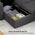 Ugaona sofa na razvlačenje s prostorom za odlaganje, tamnosiva