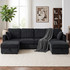Ugaona sofa s 2 tabureta i prostorom za odlaganje, tamnosiva