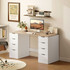 Radni stol s 8 ladica 140 × 53 × 75 cm, bijeli s drvenim dekorom