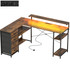 Gaming stol L-oblika s 4 ladice i LED rasvjetom 155 × 110 × 91,4 cm, smeđi