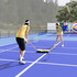 Set za badminton s mrežom i 4 reketa, žuto-plavi