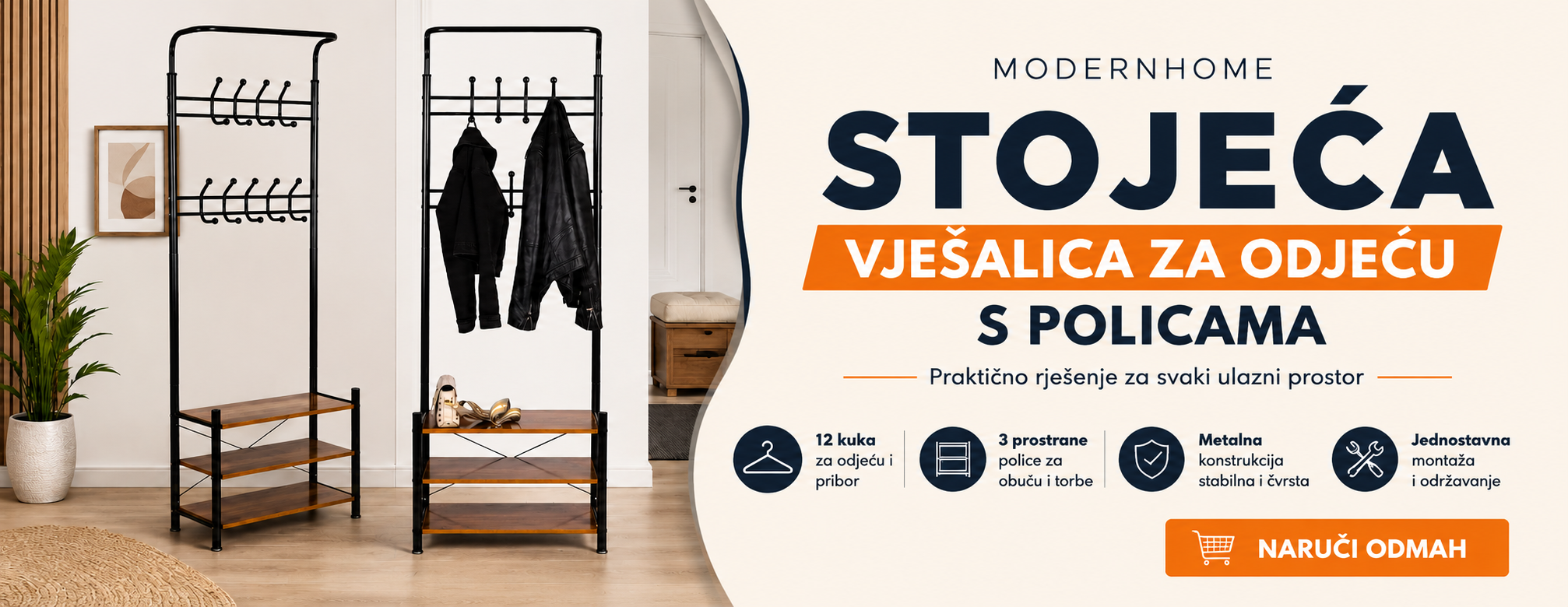 Stojeća vješalica za odjeću s policama ModernHome