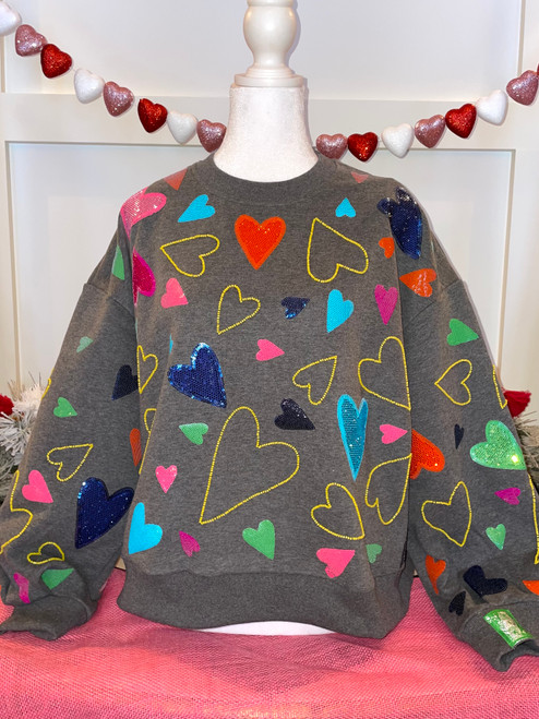 Groovy Hearts All Over Queen of Sparkles Sweatshirt - Small Groovy Hearts All Over Queen of Sparkles Sweatshirt - Small