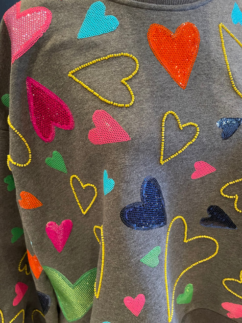 Groovy Hearts All Over Queen of Sparkles Sweatshirt - Small Groovy Hearts All Over Queen of Sparkles Sweatshirt - Small