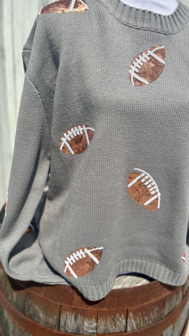 Sequin Football Sweater Gray