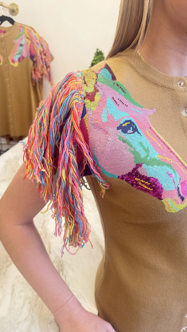 Queen of Sparkles Tan Sequin Horse Dress