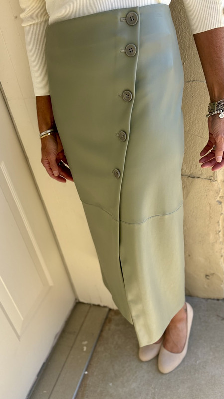 Francisco Button Down Sage Leather Skirt