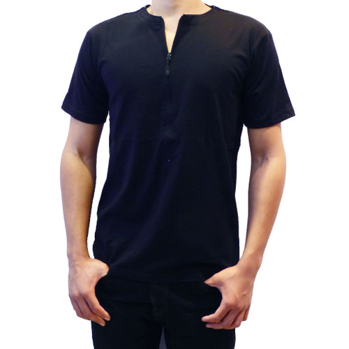 Men's chemo shirt easy port access Short Sleeve black shirt