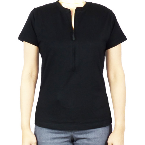 women's chemo port access short sleeve Black shirt