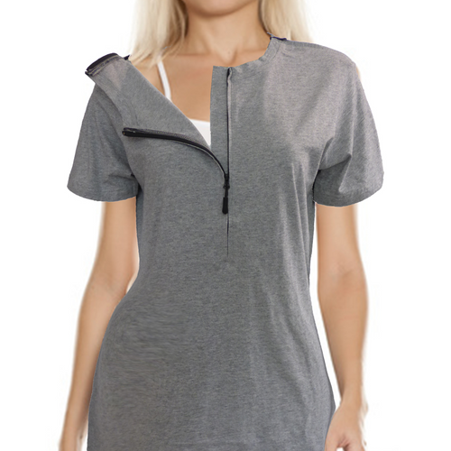 Womens short sleeve 3 zipper gray shirt