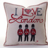 I Love London guards cushion, hand-embroidered, cream wool