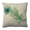 Vintage Peacock Feather Linen Cushion (Natural)