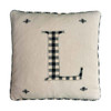 L  Gingham Monogram Linen Cushion Cover with  Bee Embroidery (Cream)