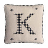 K Gingham Monogram Linen Cushion Cover with  Bee Embroidery (Cream)