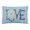 Linen Floral  Print Love Cushion (Blue/Cream)