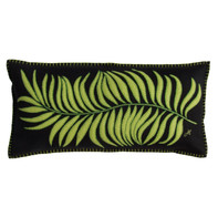 Designer tropical long palm cushion. Light green and black wool hand embroidered designer oblong cushion. Designer tropical long palm cushion. Light green and black wool hand embroidered designer oblong cushion.