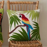 Tropical Parrot cushion, cream,  46cm x 46cm. Tropical Parrot cushion, cream,  46cm x 46cm.