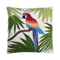 Linen Tropical Parrot Cushion (Cream)