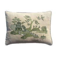 Linen Willow Pattern Cushion (Green) Linen Willow Pattern Cushion (Green)
