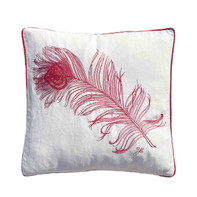Vintage Peacock Feather Linen Cushion (White/Red) Vintage Peacock Feather Linen Cushion (White/Red)