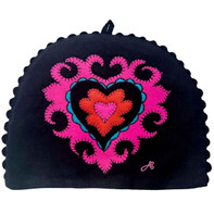 Linen Boho Heart Tea Cosy (Black) Linen Boho Heart Tea Cosy (Black)