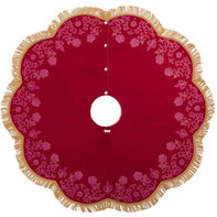 Tudor Rose Pattern Christmas Tree Skirt (Red Wool)