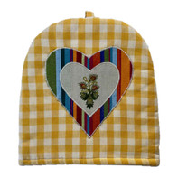 Gingham Heart Coffee Cosy (Yellow)