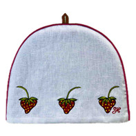 Small Strawberry Tea Cosy with Piping (White)
