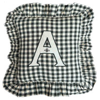 Gingham Frill A Monogram Cushion Cover (Black)